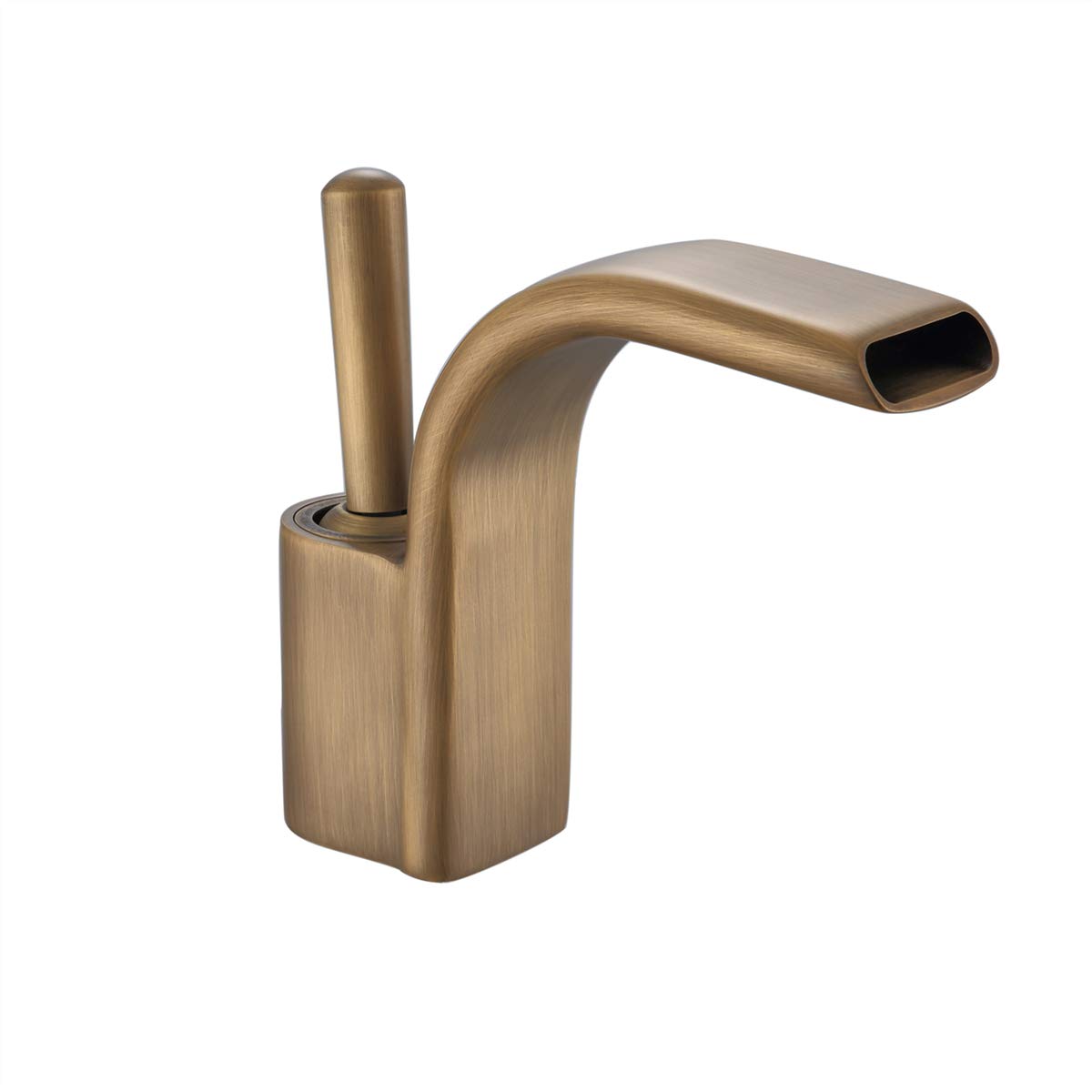 YUELIFE Single Handle Waterfall Bathroom Faucet with Lead Free Brass Body and Wide Spout, Commercial Deck Mounted Bathroom Faucets with Supply Hose, Brass