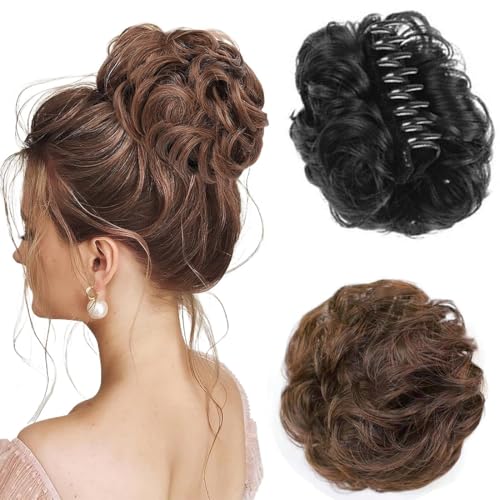 2pcs Chignon Finto per Capelli, Elastico con Capelli Finti Per Coda Chignon Capelli Veri,Elastici Chignon Finti Sintetica Ondulato Capelli Naturale,per Capelli Spessi Updo per Donne Ragazze