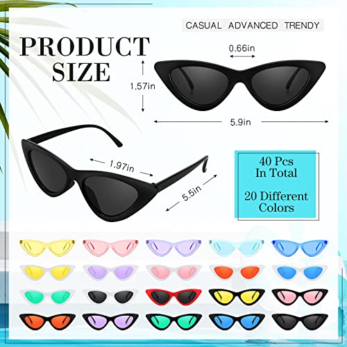 40 Pairs Retro Cat Eye Sunglasses Bulk Vintage Women Colorful Plastic Frame 90s Sunglasses for Girl Men2