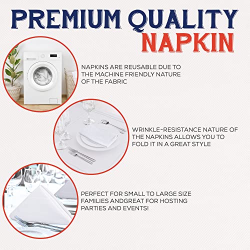 Road Trip America Cloth Napkins - 100% Cotton (12 Pack) 18" X 18" Inches Dense Fabric - Soft And Comfortable Reusable Table And Dinner Napkins - Hotels And Residential Use (White) #TOP2