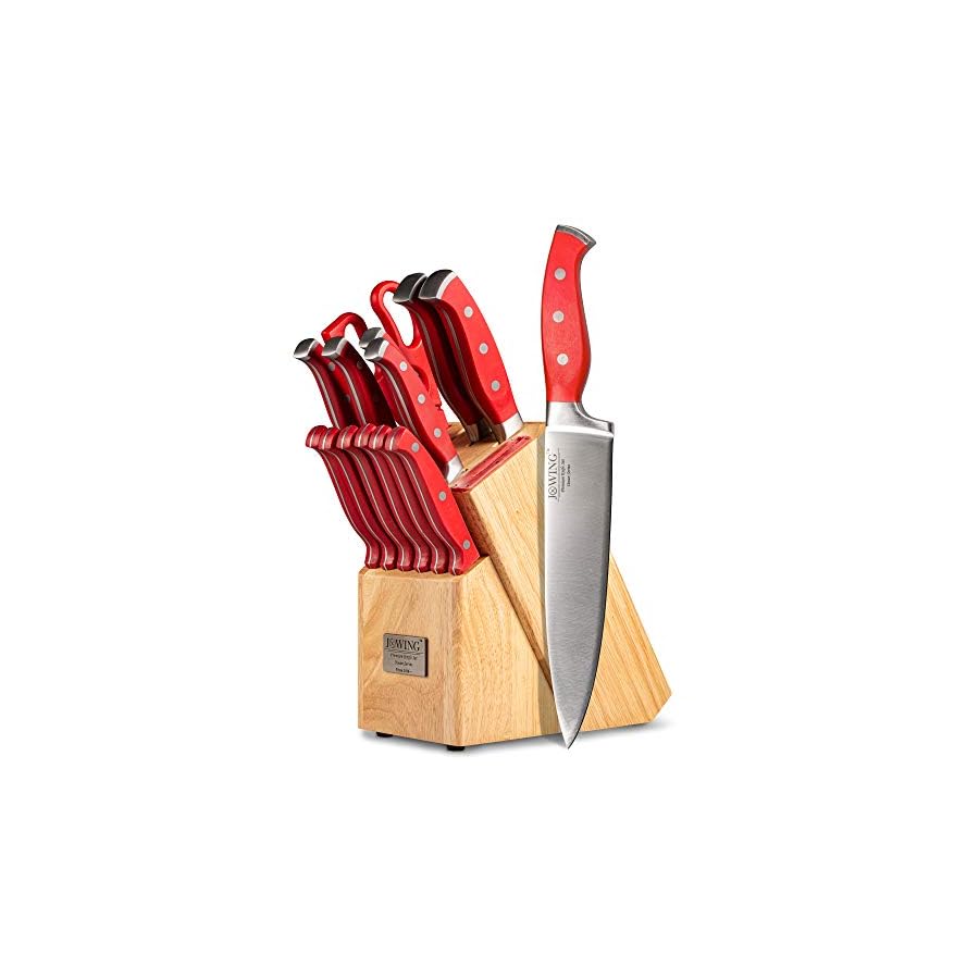 Professional-15-Piece-German-High-Carbon-Stainless-Steel-Kitchen-Knife-Set-Ocean-Series-Premium-Forged-Full-Tang-Chef-Knives-Set-with-Rubber-Wood-Block-Red JXWING Professional 15-Piece German High Carbon Stainless Steel Kitchen Knife Set, Ocean Series Premium Forged Full Tang Chef Knives Set with Rubber Wood Block, Red