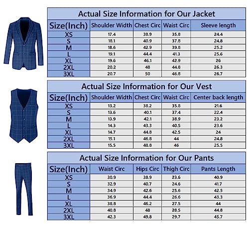 Mens Suit Plaid Slim Fit 3 Pieces Checked Casual Tuxedo Formal Suits for Men Wedding Business Party Blazer Vest Pants Set3