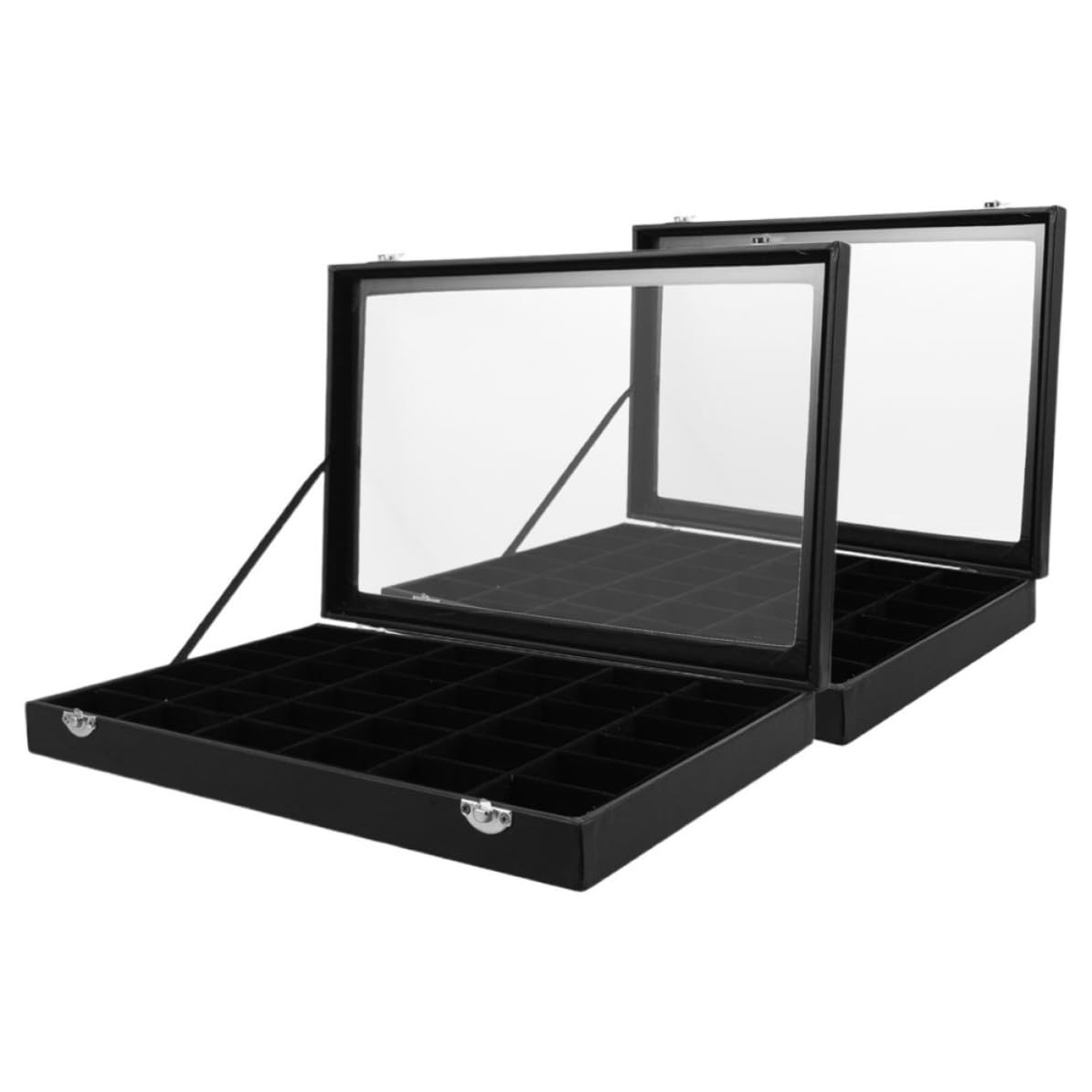 Boîte de Collection de Pierres 2 Pièces, 36 Compartiments, PU Noir