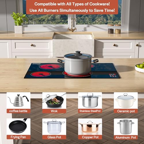 Image of Empava Electric Cooktop, 30 inch 4 Burners, Built in Radiant Stove, Including Dual Zone Element, Ceramic Glass Smooth Surface in Black, ETL Certified, All Kinds of Cookware, 220-240V, No Plug