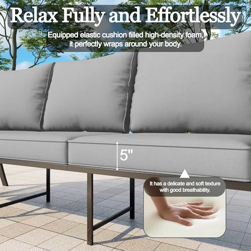 Image of 11 Pieces Patio Conversation Sets, All-Weather Metal Swivel Rocking Chairs with Rope Furniture Set, Outdoor Sofa Couch for Deck, Porch, Garden, Backyard, Poolside (Gray Cushions)