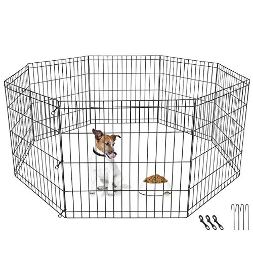BBBuy Puppy Pet Portable Folding Playpen 8 Panel Indoor Outdoor Metal Animal Exercise Dog Fence (24'' H)