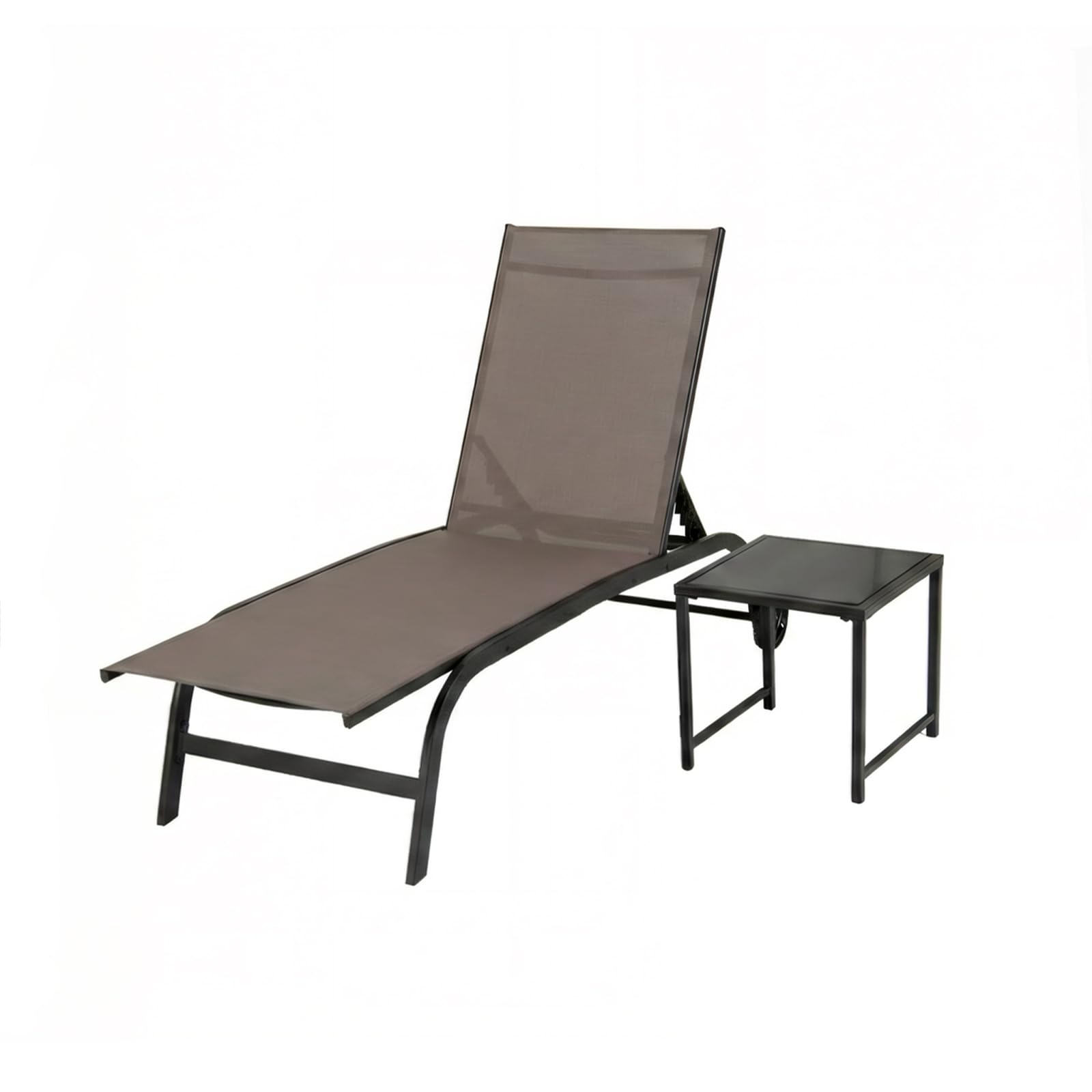 GOPLUS Bain de Soleil Inclinable avec Table d'Appoint Verre Trempé (Marron)