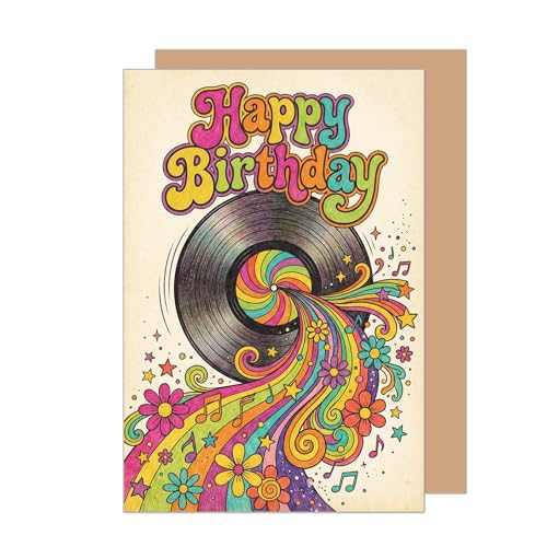 Edition Seidel Premium Birthday Card with envelope. Greeting Happy Birthday for man woman music LP flowers retro (G4052 SW126)