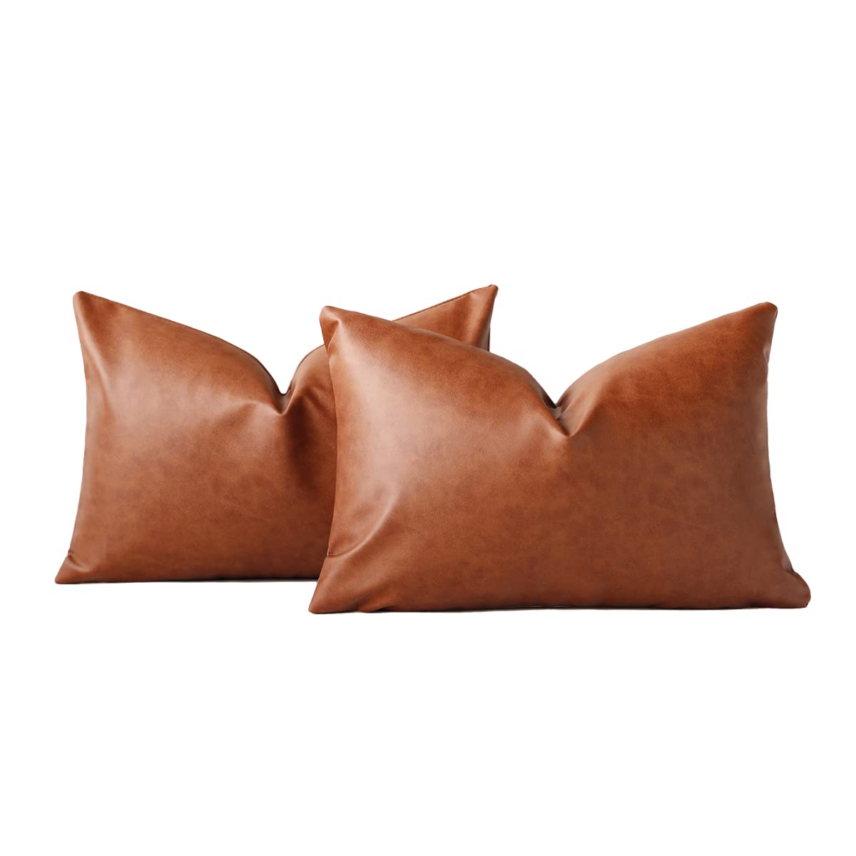 Homefeelzydys Throw Pillow Covers 12x20 Inch Set of 2, Faux Leather Accent Lumbar Throw Pillow Cover 30x50cm, Modern Country Farmhouse Style