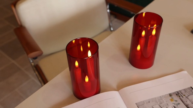 Image of 2 Pack 3D Wick Flameless Taper Candles, Red Transparent Acrylic Cover LED Flickering Candle Lights, Remote Control Battery Operated Electric Candles for Valentine Wedding Christmas Home Table Decor.