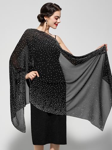 YESSA Womens Rhinestone Shawls and Wraps for Evening Dresses,Sequin Chiffon Shawls and Wraps for Weddings Formal Shawl Scarf2