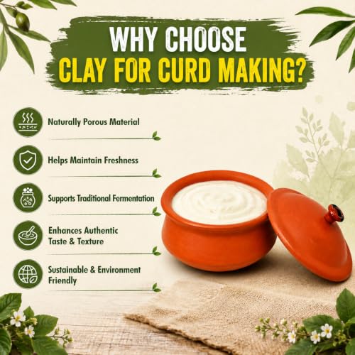Image of KSI 1000ml Clay Dahi Handi with Lid | Terracotta Curd Pot for Storage | Food Safe Earthen Matka | Natural, Eco-Friendly Mitti Pot for Dahi, Storage & Traditional Use