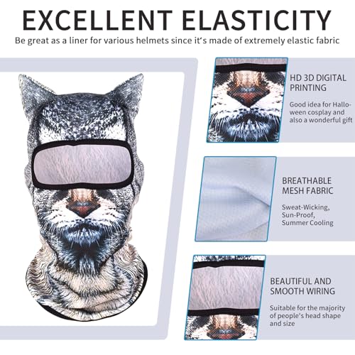 Image of 3D Cat Ski Balaclava Sheisty Face Mask with Ears Cute Animal Ski Mask Suitable for Music Festivals Raves Party Activities