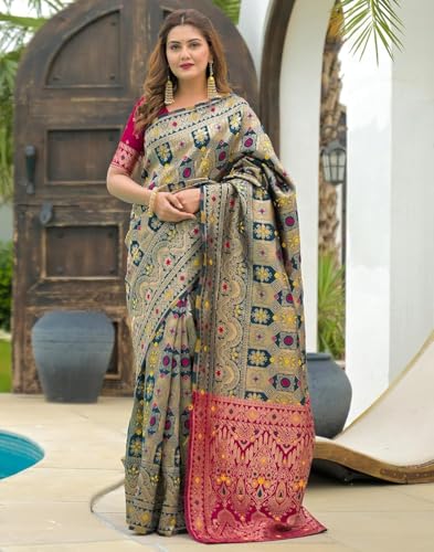 Image of Yashika Women's Banarasi Kanjivaram Silk Woven Saree | Animal Printed Patola Silk Saree for Women