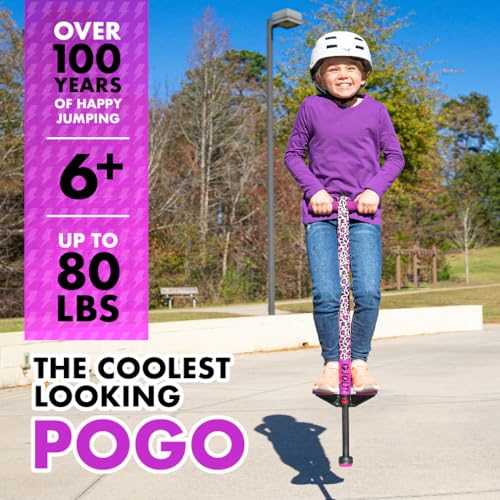 Image of Flybar Jolt Pogo Stick for Kids, Perfect for Beginners w / Foam-Covered Metal Frame, Handles & Padding, Non-Slip Foot Pads, Wide Tip, Outdoor Active Play Toy for Boys & Girls, Ages 6+, Leopard