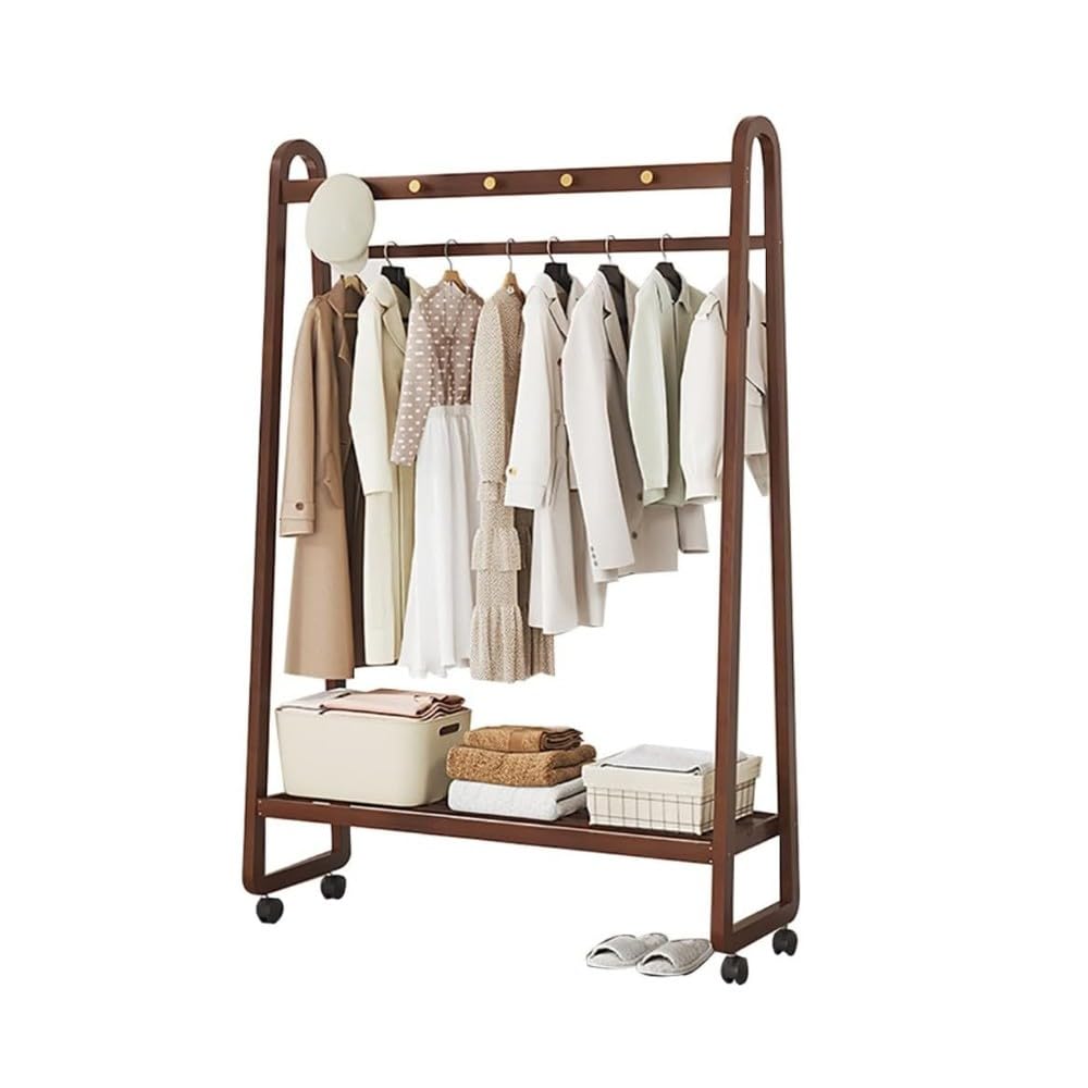 OLSKFUH Pull-Out Trouser Rack Removable Pull-Out Rack Wardrobe Storage Expandable Space Saving Drawer-Style Hanger Rod Rolling Trolley,Bamboo Freestanding Clothes Rack With 5 She,B-100x39x165cm