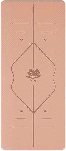 Eco-Friendly TPE Yoga Mat Non Slip Alignment Lines, Dual-Layer Grip,Odorless, Carry Strap - Premium Exercise Pilates Workout Mat for Home & Studio