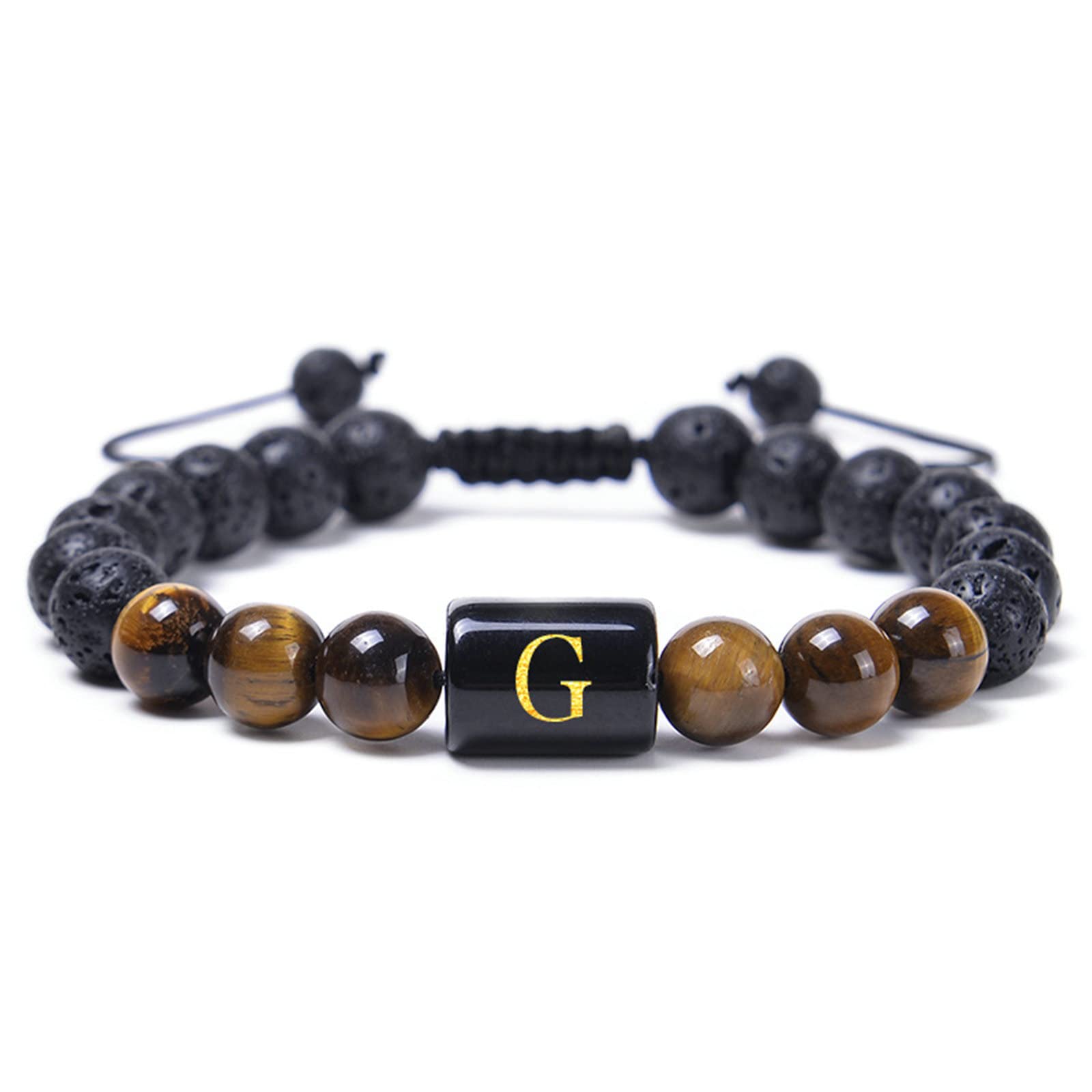 Pulsera de difusor de Aceite Esencial Roca de Lava, Pulsera de Piedra de Tigre de Piedra de Lava con Letras AZ Pulseras Ajustables para Mujeres 29.2 cm
