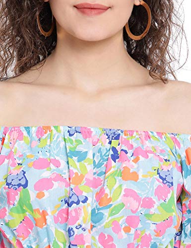 Image of Women Off Shoulder Cotton Color Block Top