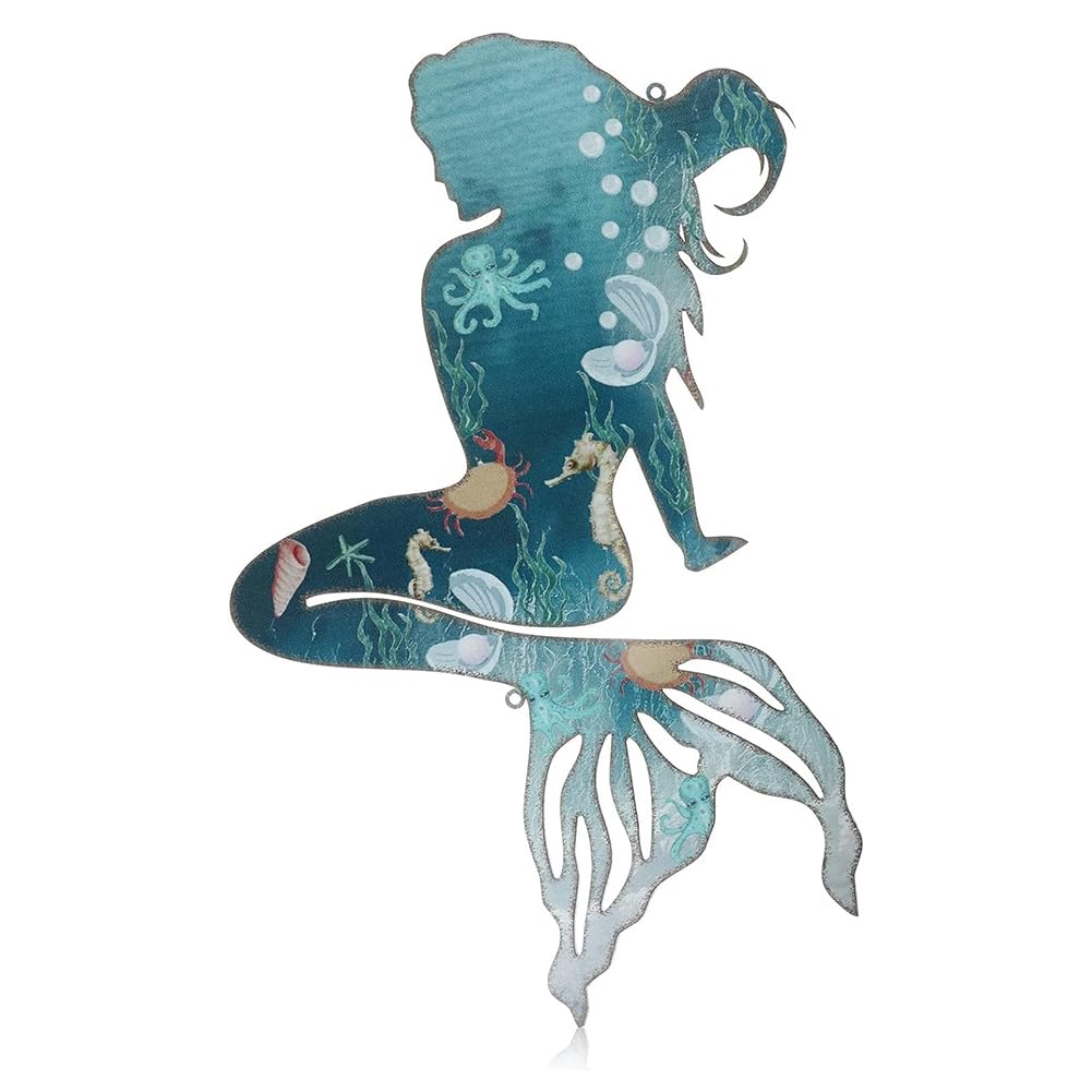 CTRLZS Metal Mermaid Wall Art Rustic Hanging Mermaid Wall Decor Blue Metal Mermaid Decorations Elegant Mermaid Sculpture 25cm Easy Install Easy to Use