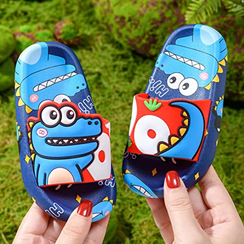 Toddler Little Kid Slides Sandals Girl Boy Slippers Dinosaur Cartoon Shoes House Bathroom (Dark Blue, 13M Little Kids)2