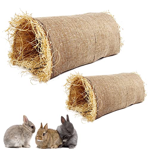 Kaninchen Tunnel 2 Stück Meerschweinchen Spielzeug Tunnel Naturgras Stroh Grasrohr Weidentunnel Grashaus Kaninchen Kleintiere Kauen Spielzeug für Hamster Grashaus Meerschweinchen (Größe:S M)