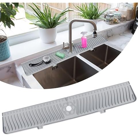 30 inch Kitchen Sink Splash Guard, Faucet Splash Guard, Kitchen Faucet Mat, Longer Silicone Sink Mat for Kitchen Counter, Bathroom, Farmhouse, Drip Protector Splash Countertop (Gray) Cover