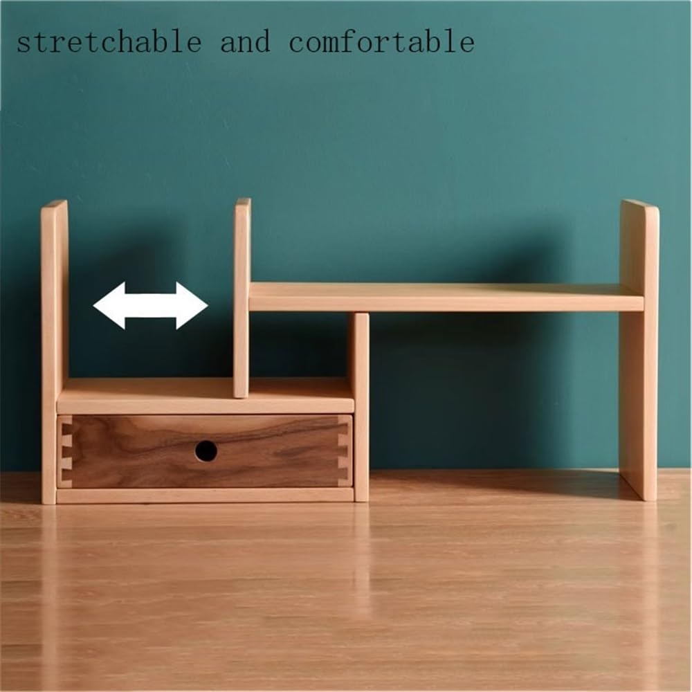 scaffale per libri Libreria da tavolo regolabile semplice, ripiano organizer retrattile in legno con cassetti, for espositore for studio e domestico