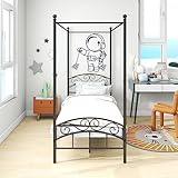 ARFARLY Cama con dosel, estructura de cama doble, marco de metal, somier de láminas, dormitorio, muebles de dormitorio, cama matrimonial, color negro, 90 x 200 cm