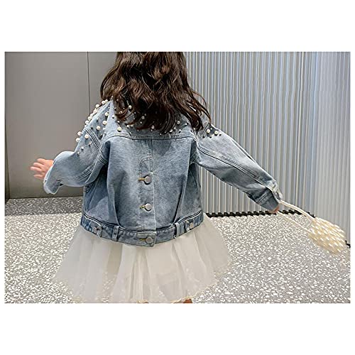 Pearls Beading Denim Jacket for Girls Fashion Coat Baby Girls Clothes Outerwear Long Sleeve Jean Coat4