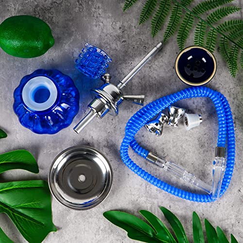 The7boX Hookah Set 1 Schlauch mit 50 Stück Shisha Blechfolie, hoch 29,0 cm klein tragbar blau Rauchglas Shisha – Bild 5