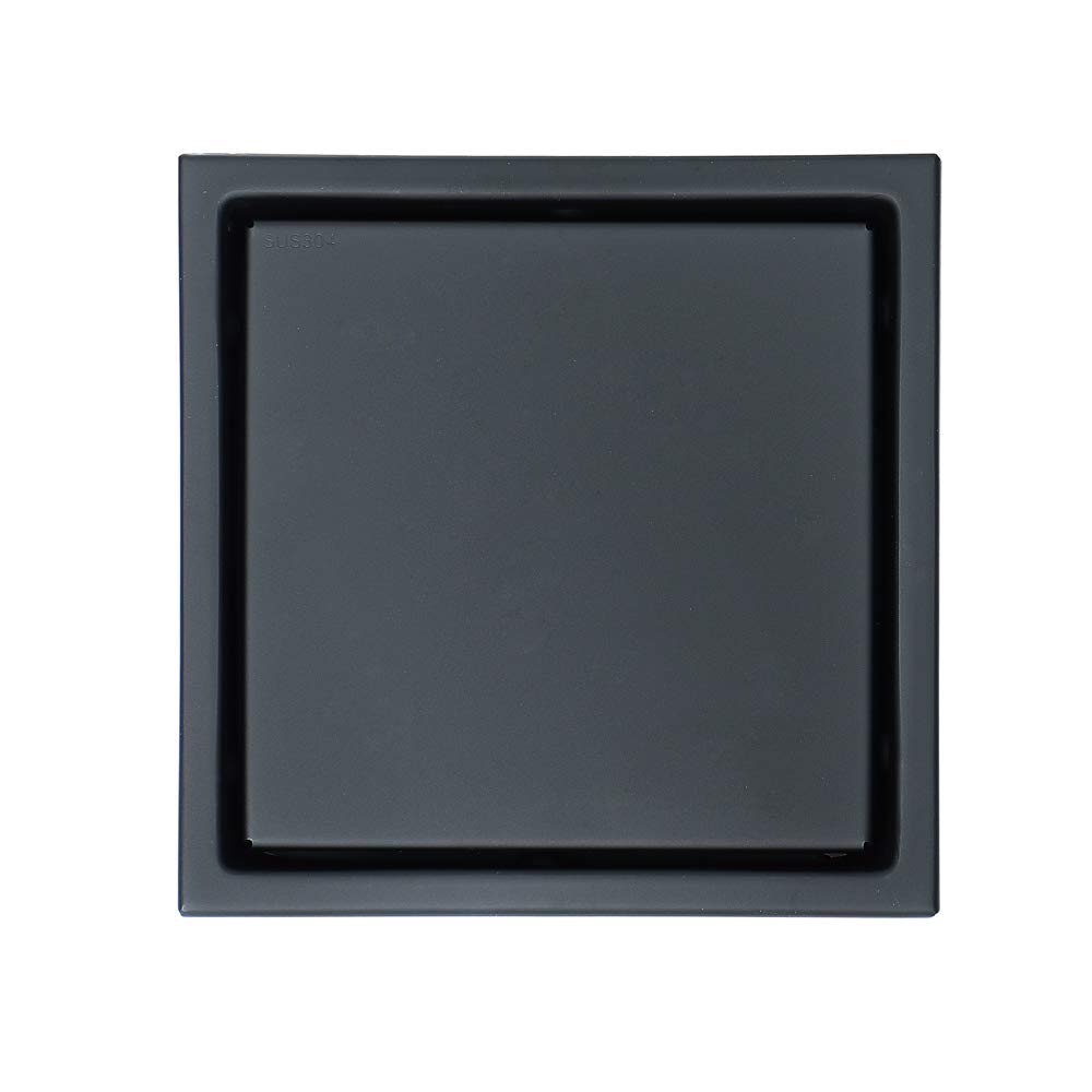 Siphon De Sol 15X15cm Drain de Douche Acier Inoxydable Drain de Sol Con Couvercle de Vidange Amovible e Filtre à Cheveux, Anti-Odeur, Anti-colmatage, pour Cuisine, Salle de Bain, Garage,Noir