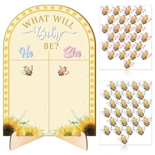 BrightRow What Will Baby Bee Gender Reveal Decoration Wooden Voting Board Sign with Stand Honey Bee Gender Reveal Game Baby Shower Party Decoration Team Boy or Girl Cast Your Vote Guess Game