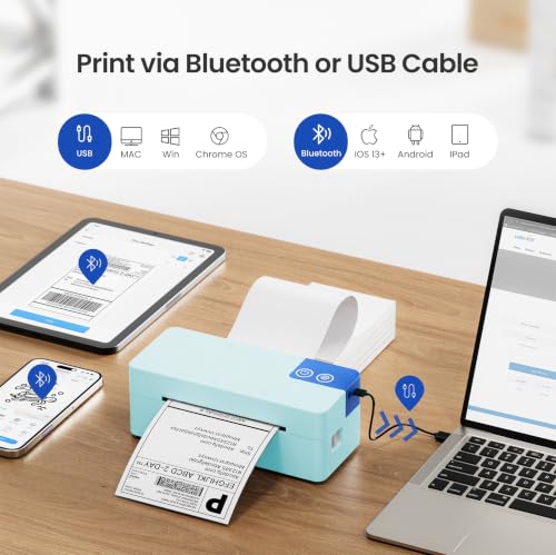 Image of Bluetooth Thermal Shipping Label Printer, 4x6 Portable Direct Thermal Printer, Compatible with iPhone, Android, Windows and Mac, Widely Used for USPS UPS Amazon Shopify Etsy, Blue