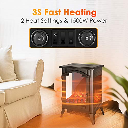 TRUSTECH Electric Fireplace Heater - 1500W / 750W Infrared Fireplace Heaters for Indoor Use Electric with 3D Flame Effect, Adjustable Flame Brightness, Large Size Room Fireplace Space Heater Stove
