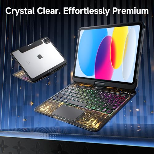 Image of Clear Wireless Keyboard Case for iPad (A16) 11th Generation 11-inch 2025 / iPad 10th Generation 10.9-inch 2022 with Pencil Holder & Multi-Touch Trackpad, 7-Color Backlit, 360 Rotatable,Black