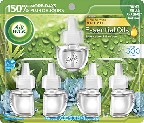 Air Wick Plug in Scented Oil Refill Freshener Essential Oils, Blue Agave and Bamboo, 5 Count