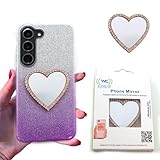 Wireless City Heart Phone Mirror Stick-On, Rose Gold Diamond Bling Makeup Mirror with Cubic Zirconia, 5.5cm Ideal for Makeup and Women’s Touch-Ups
