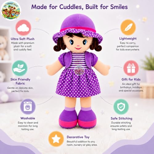 Image of Purple Curly Doll 40cm | Soft Plush Doll for Girls