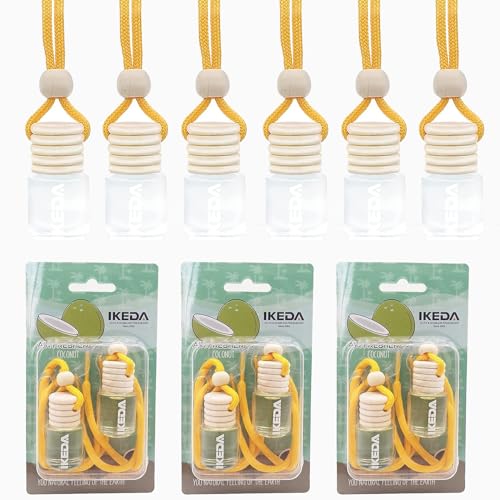 Image of ikeda fragrance Automotive Air Freshener 4ml Car Scents | 45-Days Keep Fragrance | Auto Hanging Diffuser Bottles | Remove Odor Long Lasting Fresh Air for Women Deodorizer (6pcs Coconut)