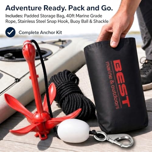 Miniatura 3 de Best Marine And Outdoors Anclaje Para Kayak, Kit De Sistema De Anclaje De 1,5 Kilos Para Kayaks, Canoas, Tablas De Remo Sup Y Motos Acuáticas, Accesorios De Pesca, Navegación Y Kayak, Rojo