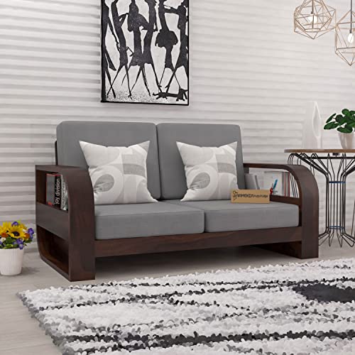 Image of Wooden 2 Seater Sofa Set for Living Room, Two Seater Sofa for Office & Lounge, 2 Seater Sofa Sets for Home, Sheesham Wood (Walnut Finish)
