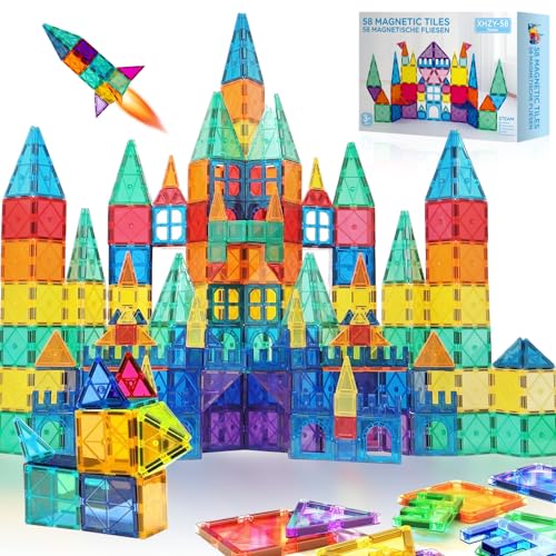 SURFOU Blocs de Construction Magnétiques 58PCS – Jouets STEM Montessori pour Enfants 3-7 Ans, Jeux Créatifs et Apprentissage, pour Filles et Garçons