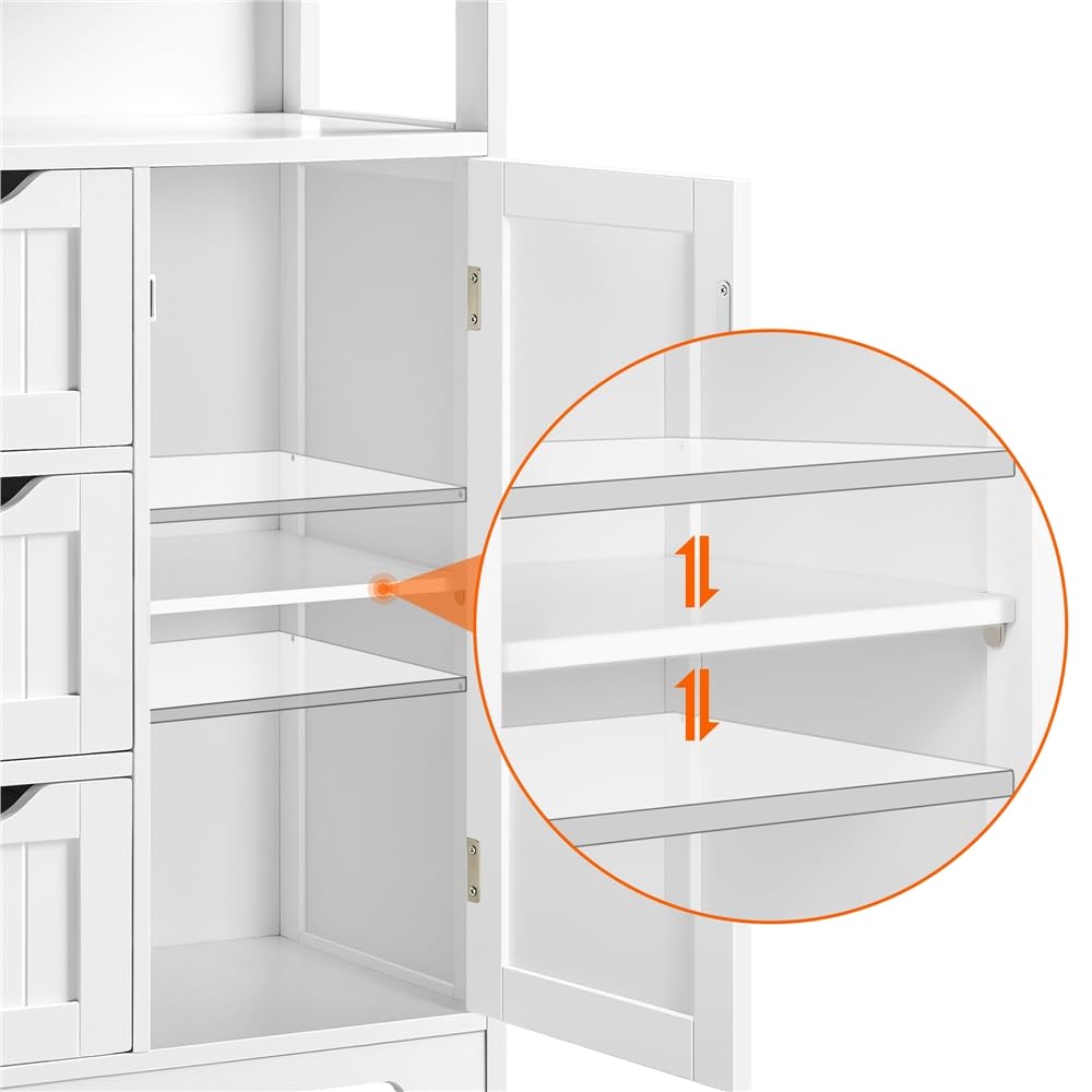 Yaheetech Mueble Baño de Madera Armario Baño con Cajón y Estante Ajustable Mueble Auxiliar de Cocina Armario Multiusos con Puertas Dobles para Salón Entrada Blanco 55,5x29,5x86,5 cm