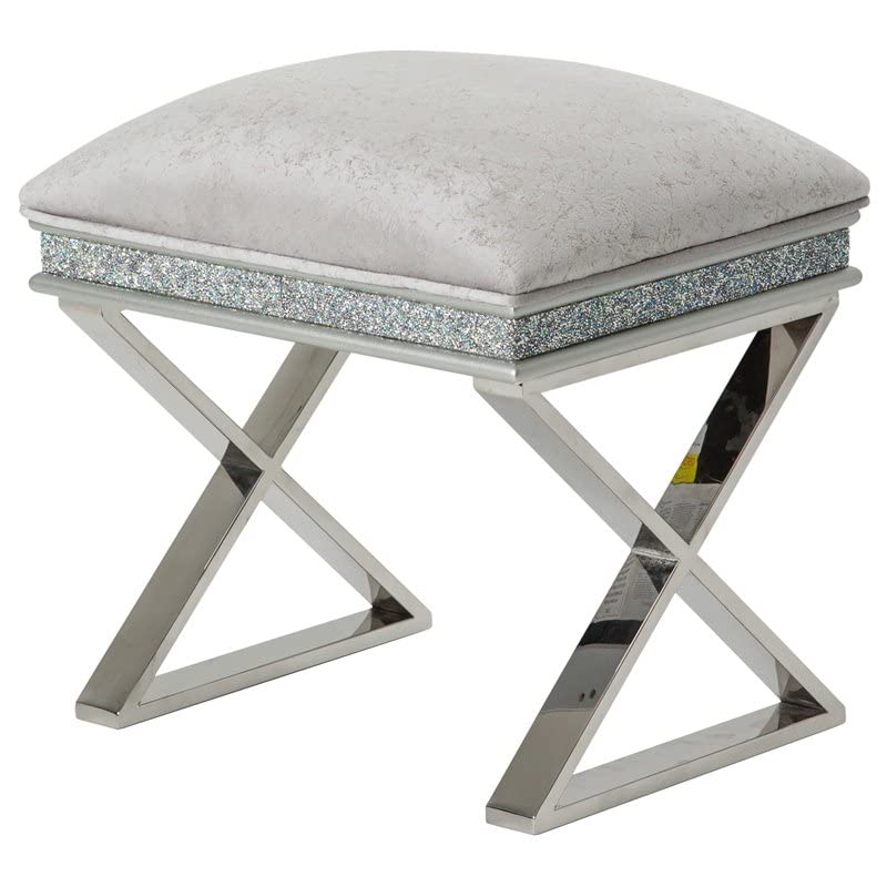 Michael Amini Melrose Plaza Contemporary Wood & Velvet Vanity Bench in Dove Gray