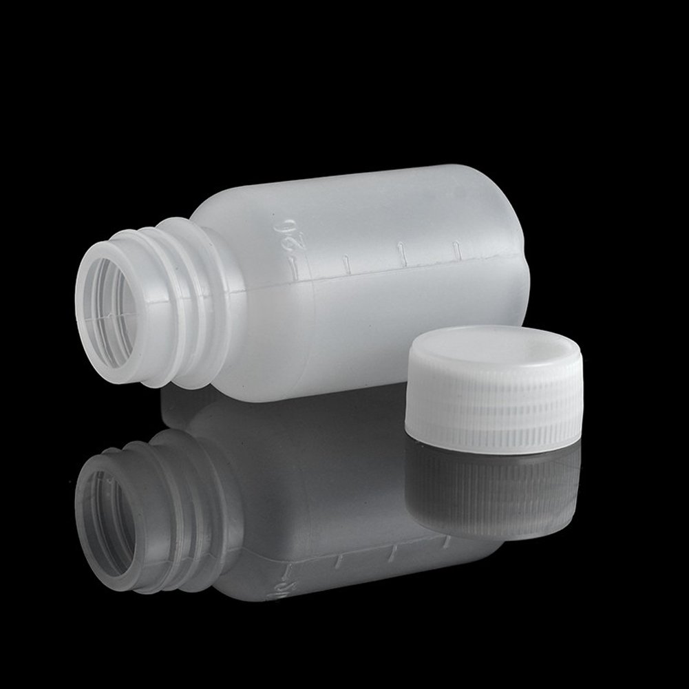 Dealglad 100 piezas de 20 ml polietileno vacío de plástico pequeña boca Graduado Laboratorio Química Recipiente Botella de reactivo muestra de sellado líquido medicina botella