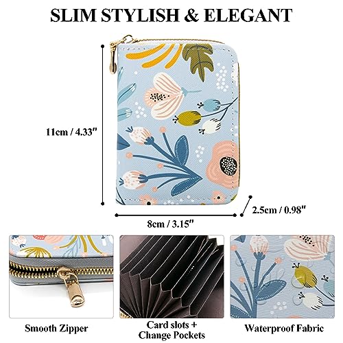 LJCZKA Credit Card Holder for Women Girls Small Card Case Short Flower Cute Accordion Organizer Coin Purse with Zipper3
