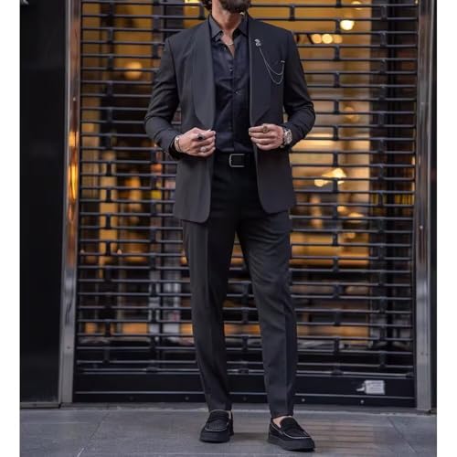 Men's 2 Piece Slim Fit Solid Tuxedo Set, One Button Shawl Collar Dinner Prom Party Jacket Pants UOU662