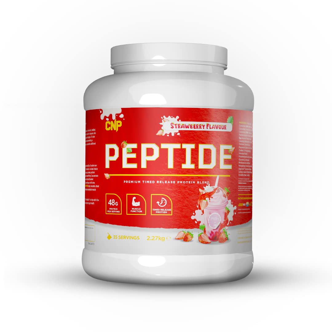 CNP Professional Peptide, High Protein 48g Premium Timed Release Protein Blend, Micellar Casein, Digestive Enzymes, 2.2Kg, 6 Flavours Available (Strawberry)