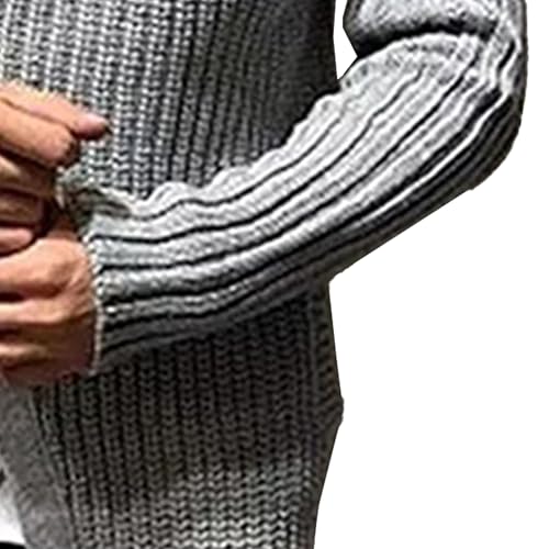 Men's Mid-Length Knitted Cardigan Ribbed Knit Sweater Pockets for Men Casual Cable Knit Hooded Cardigans4